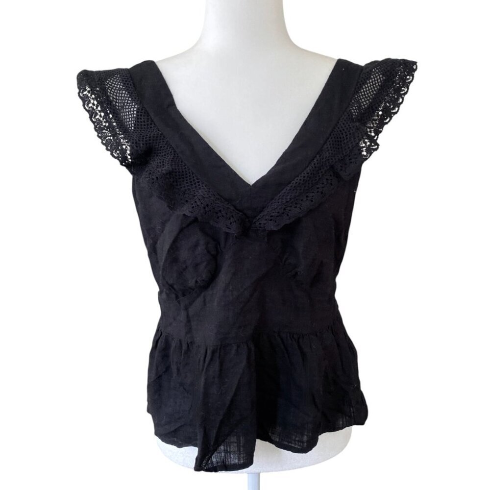 Flutter Sleeve Crochet Lace Tie-Back Top Old Navy Black Medium - Picture 4 of 5